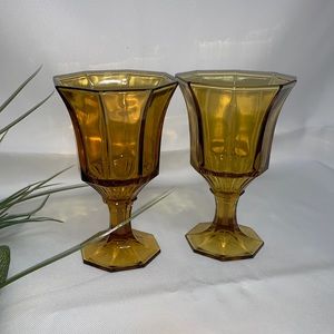 Set of 2 vintage Octagonal Amber by independence water / ice tea glasses